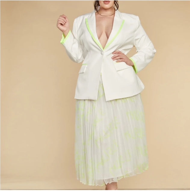 Pleated L'Atiste Skirt Set-Neon Green-White