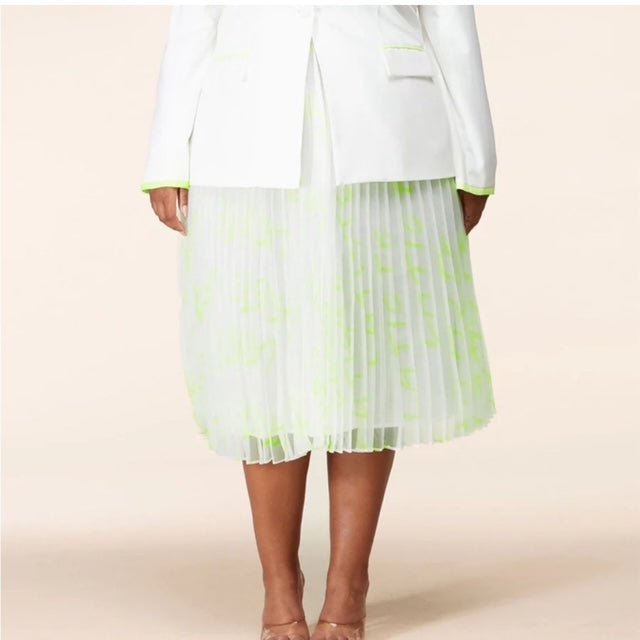 Pleated L'Atiste Skirt Set-Neon Green-White